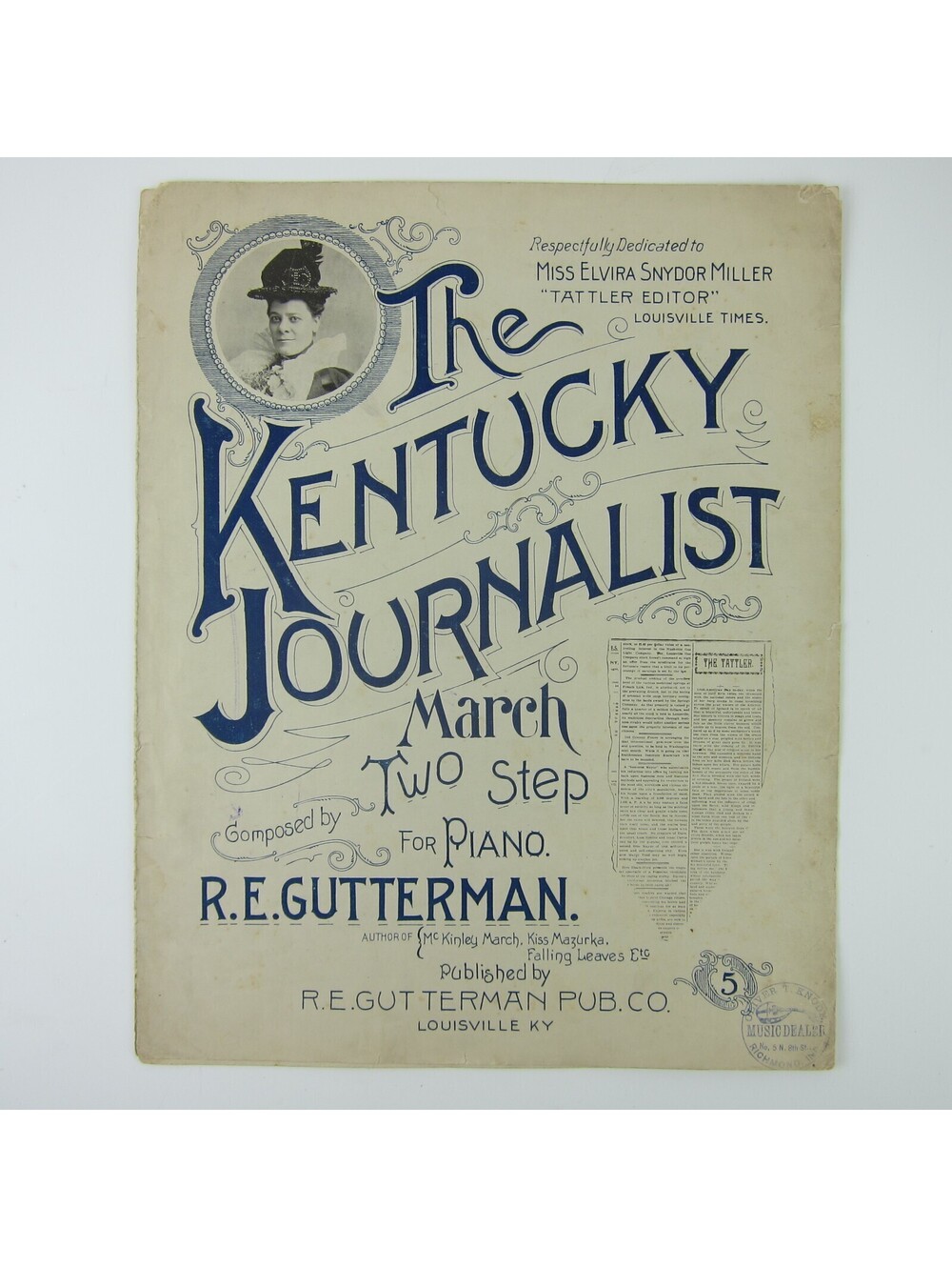 Sheet Music The Kentucky Journalist R.E. Gutterman Elvira S. Miller Antique 1897
